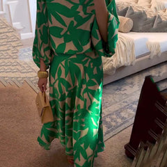 Florence Green Leaf Print Lantern Sleeve Set