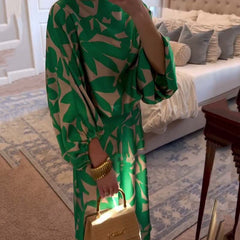 Florence Green Leaf Print Lantern Sleeve Set