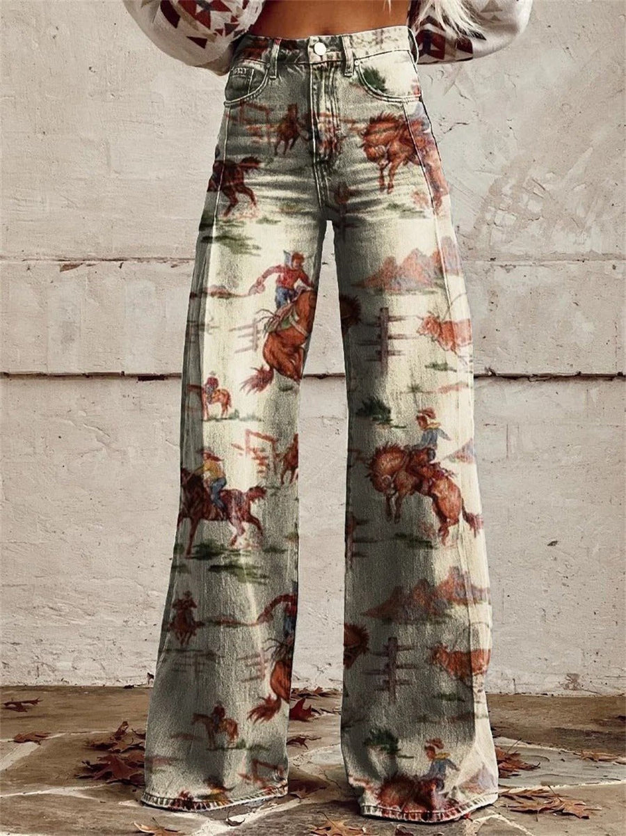 Sienna Western Print Wide-Leg Jeans