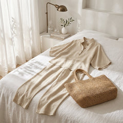 Evelyn Mandarin Collar Linen Two-Piece Set