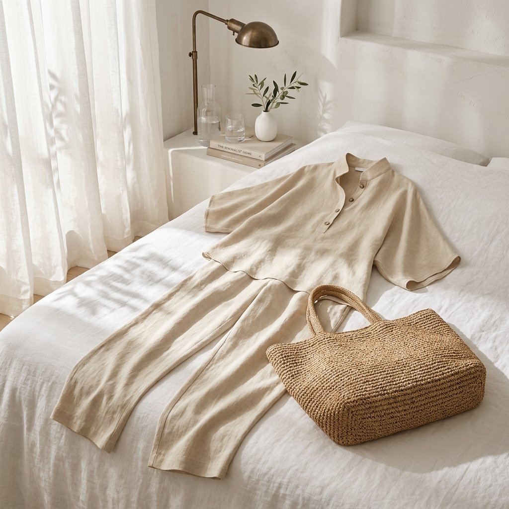 Evelyn Mandarin Collar Linen Two-Piece Set