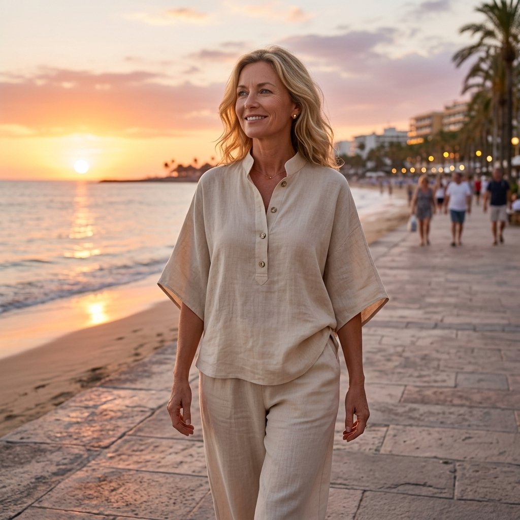 Evelyn Mandarin Collar Linen Two-Piece Set