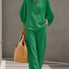 Evelyn Mandarin Collar Linen Two-Piece Set