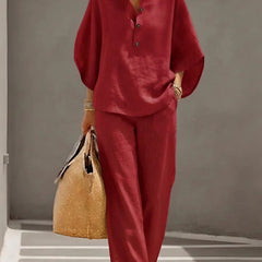 Evelyn Mandarin Collar Linen Two-Piece Set
