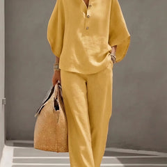 Evelyn Mandarin Collar Linen Two-Piece Set