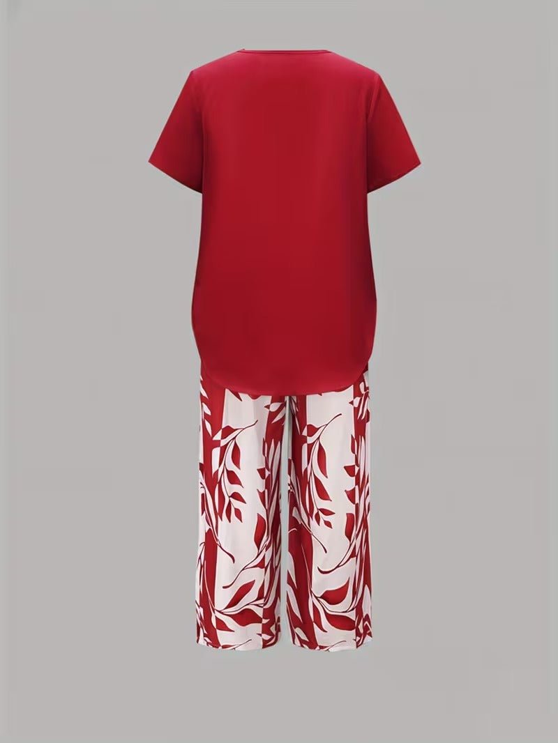 Scarlett Relaxed Leaf Print Two-Piece Set